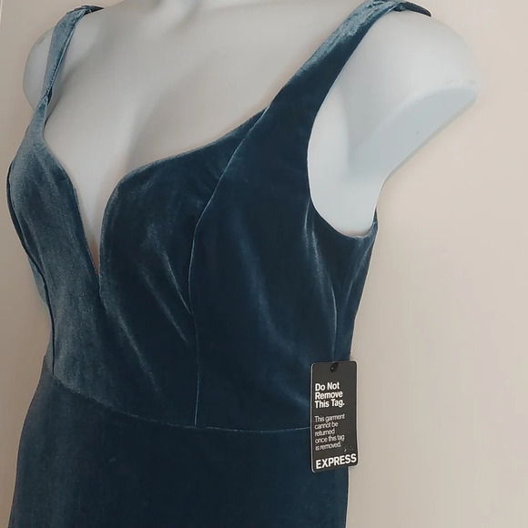 New Express Blue Velour velvet Stretchy mini Cocktail Dress 10 whimsigoth - Picture 2 of 5